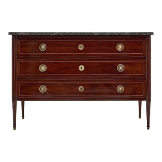 Louis XVI Mahogany Chest, Antique French, Gray Marble, Circa 1820 For Sale