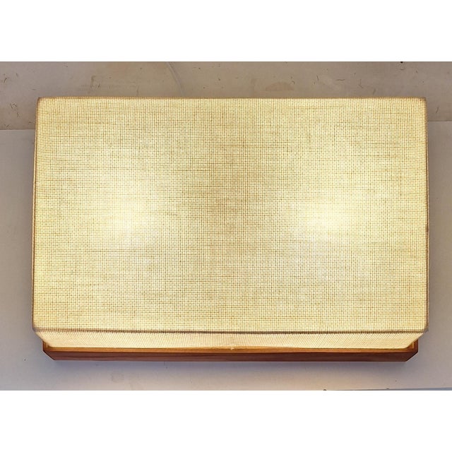 1960s Mid-Century Minimalist Ceiling Lamp with Teak Frame and Reinforced White Linen Shade, 1960s For Sale - Image 5 of 7