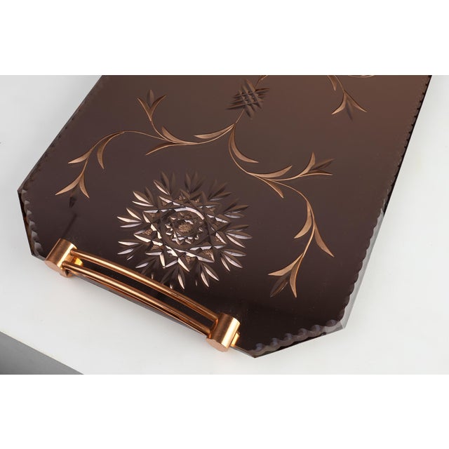 Art Deco Mirrored Glass and Copper Tray, Belgium, 1920s For Sale - Image 9 of 13