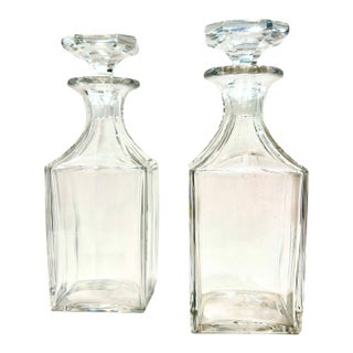 Vintage Cut Crystal Square Decanters With Octagonal Stoppers - a Pair For Sale