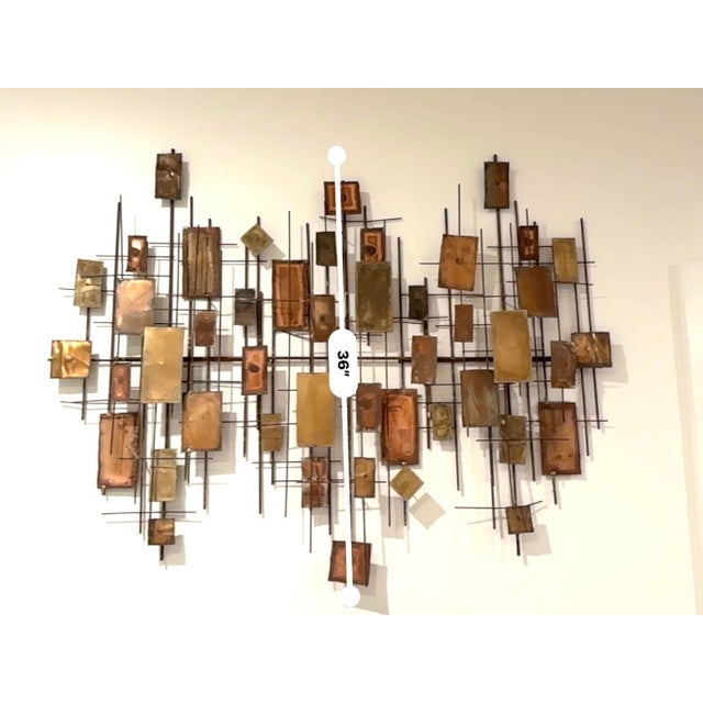 Copper Vintage 70's Brutalist Metal Cityscape Sculpture Wall Hanging 45" W X 36" T For Sale - Image 8 of 8