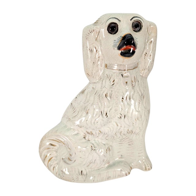 Victorian Circa 1870-1890 Victorian Staffordshire Glass-Eye Spaniel Mantel Dogs, Pair For Sale - Image 3 of 15