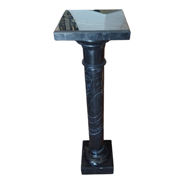 Vintage Hollywood Regency Black Marble Pedestal For Sale