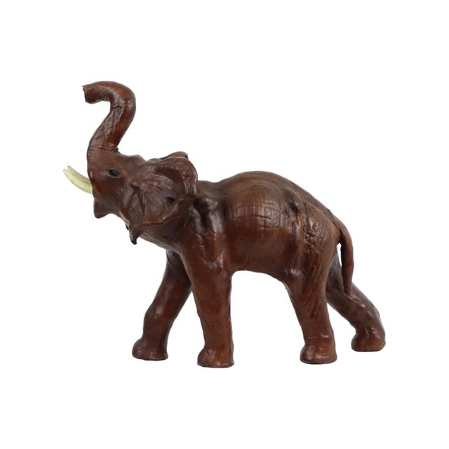 Vintage Brown Leather Elephant with Tusks For Sale - Image 10 of 10
