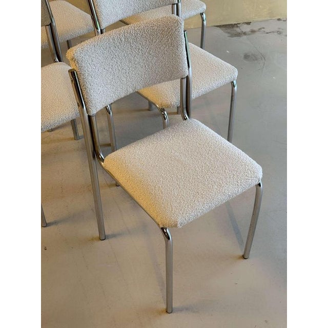 Chrome and Boucle Dining Chairs, Set of 6 For Sale - Image 6 of 12
