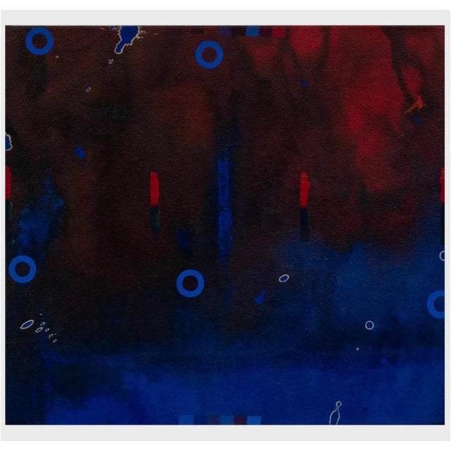 Blue James Yohe, Modernist American Abstract Expressionist Pop Art Painting on Canvas James Yohe, 1980 For Sale - Image 8 of 13
