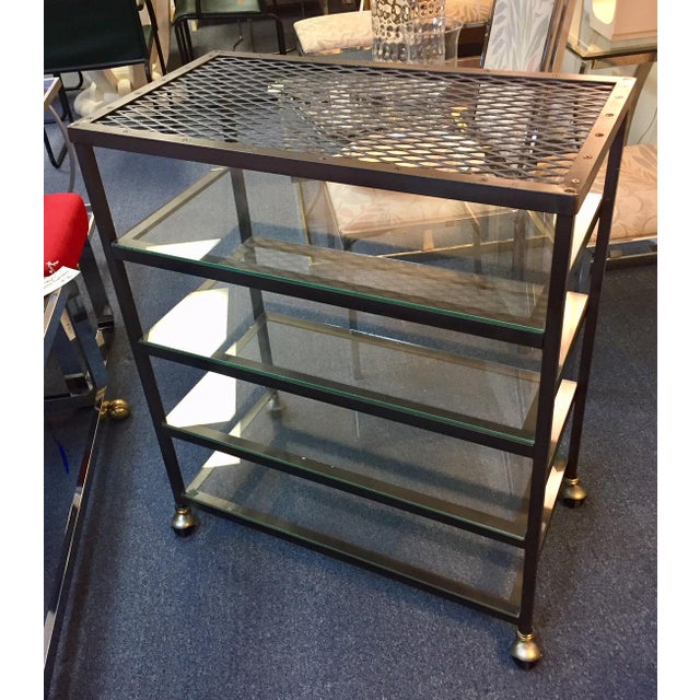 1950s Vintage Metal And Glass Industrial Rolling Shelves Chairish