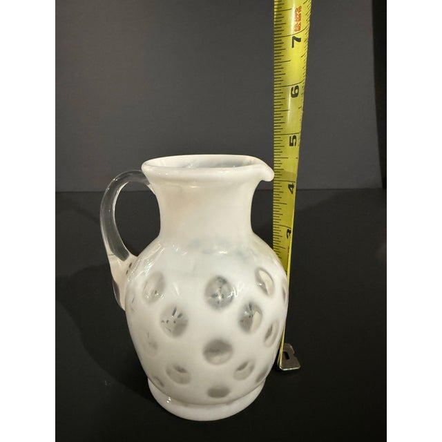 Vintage Hand-Blown Frosted Art Glass Pitcher With Polka Dot Pattern For Sale - Image 9 of 12