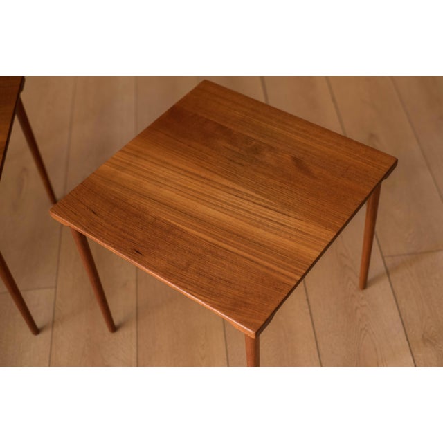 Danish Modern Solid Teak Three Piece End Table Set by Peter Hvidt For Sale In Monterey, CA - Image 6 of 13