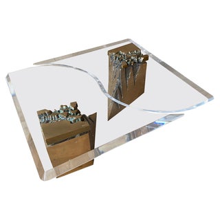Large Coffee Table in Brass and Acrylic Glass, 1970s, Set of 2 For Sale