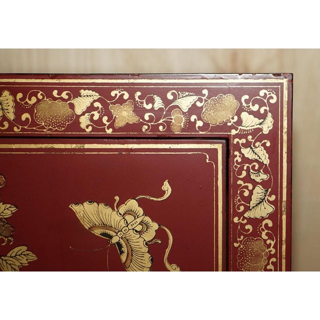 Chinese Butterfly Hand Painted Lacquered Cupboard, 1900s For Sale - Image 6 of 18
