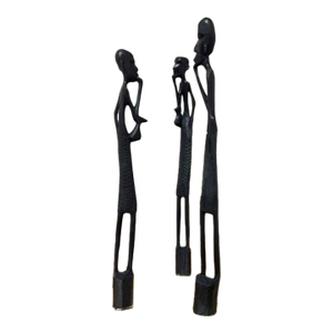 Vintage Ebony Heavy Wood African "Thinkers" Stick Figures Sculptures Lot of 3