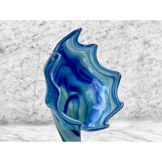 Mid-Century Art Glass Blue Slag Vase Sculpture by Sooner For Sale - Image 6 of 9