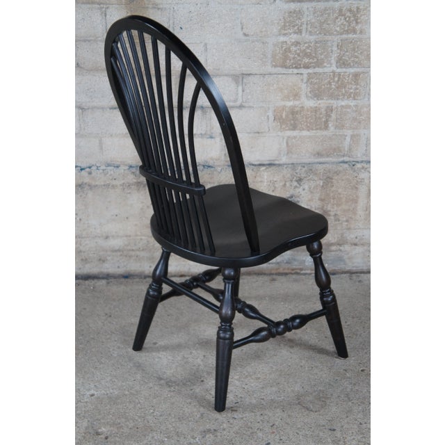 Mid 20th Century Vintage Windsor Country Farmhouse Black Oak Bentwood Slat Dining Chairs- Set of 5 For Sale - Image 5 of 12
