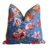 Designer Spring Pink & Red Dutch Tulips Feather/Down Pillow 24" Square For Sale