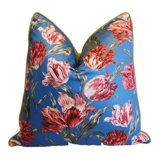 Designer Spring Pink & Red Dutch Tulips Feather/Down Pillow 24" Square For Sale