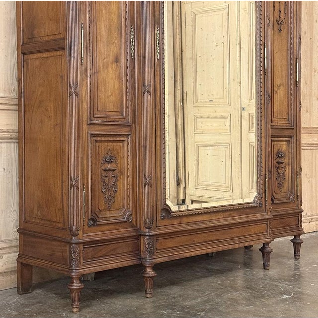 Late 19th Century 19th Century French Louis XVI Walnut Triple Armoire For Sale - Image 5 of 18