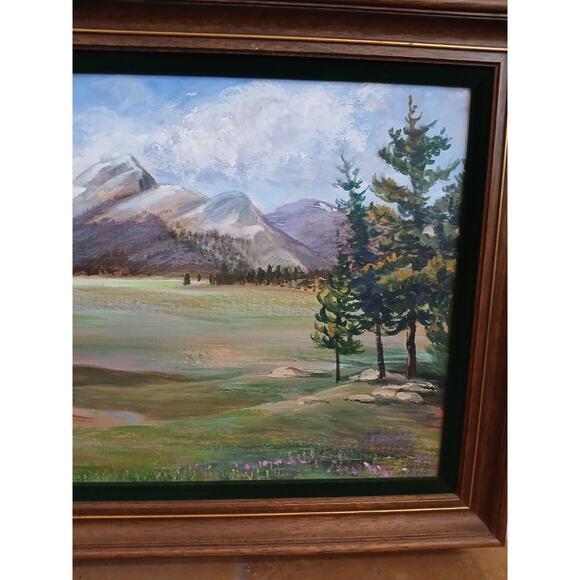 Blue 1940s Mountain Meadow Landscape Painting Original by Mitton Large Nature For Sale - Image 8 of 16
