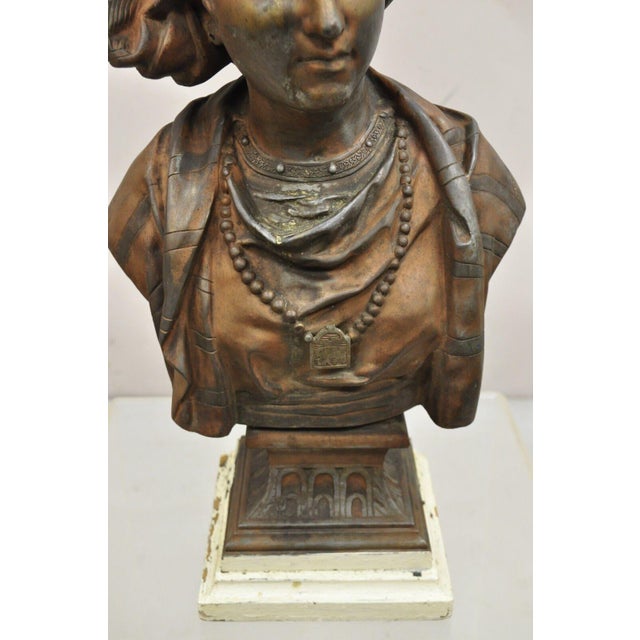 19th Century Antique E. Rousseau Cast Spelter Metal French Maiden Woman Bust Sculpture For Sale - Image 11 of 12