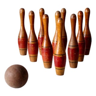 Antique Wooden Skittle Set For Sale