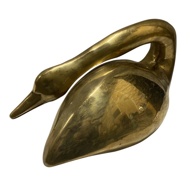 Art Deco Solid Brass Duck With Curved Neck Details For Sale