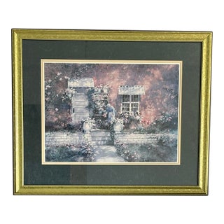 Vintage Donny Finley "Climbing Roses" Framed Print, Franklin Picture Co. Aws Signed Gold Giltwood Art For Sale