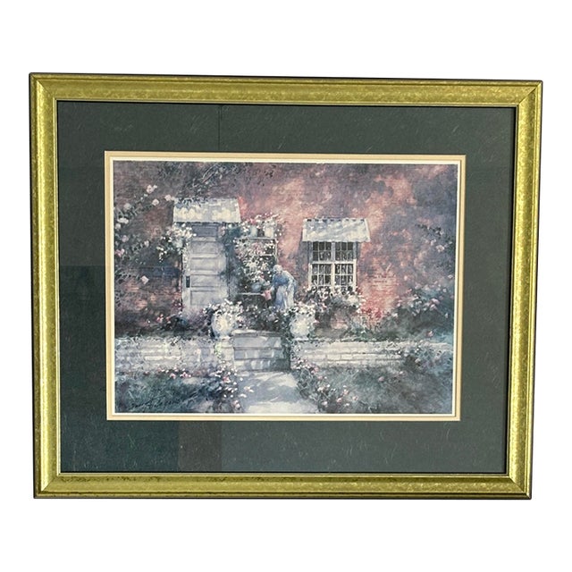 Vintage Donny Finley "Climbing Roses" Framed Print, Franklin Picture Co. Aws Signed Gold Giltwood Art For Sale