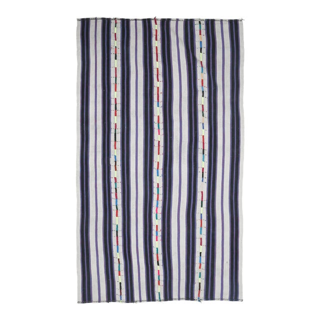 Vintage Turkish Oushak Handmade Wool Cotton Purple Kilim Area Rug For Sale