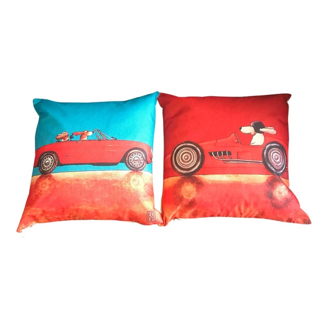 Children's Dog Race Car Pillow Cases - a Pair For Sale