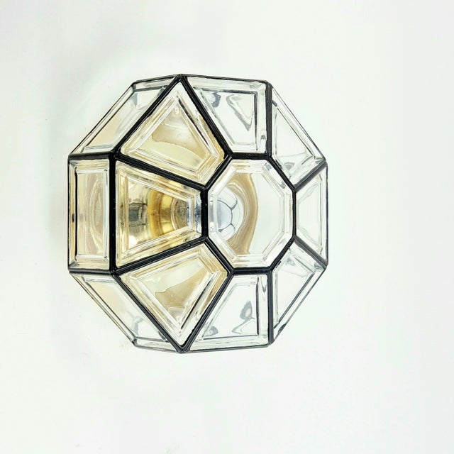 Glashütte Limburg Mid-Century Modern Glass & Brass Ceiling Light/Flush Mount From Limburg, Germany, 1960s For Sale - Image 4 of 10