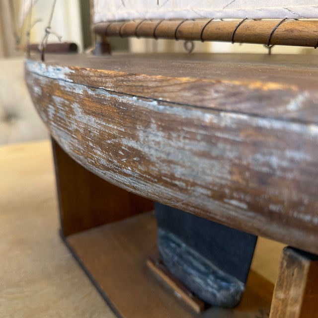 Early 20th Century Gaff-Rigged Carved Wood Pond Yacht on Custom Cradle For Sale - Image 10 of 12
