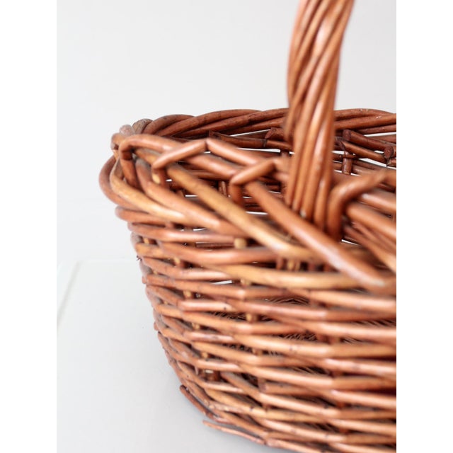Vintage Large Willow Gathering Basket With Tall Handle For Sale - Image 6 of 16