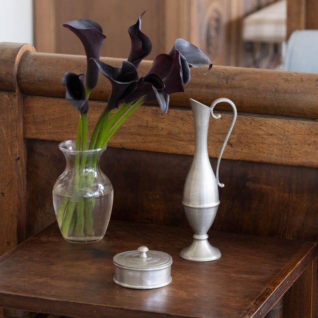 Lovely decorative pewter vase from France, 1930s. Sculptural shape with fluted rim and handle detail. Original finish...