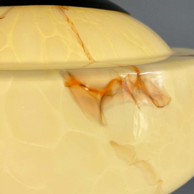 Art Deco Cream Marbled Opaline and Burnished Metal Tassel Pendant Light, 1930 For Sale - Image 12 of 18