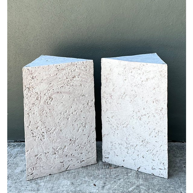Late 20th Century Vintage Plaster Faux Coral Geometric Table Pedestals - Pair For Sale - Image 5 of 14