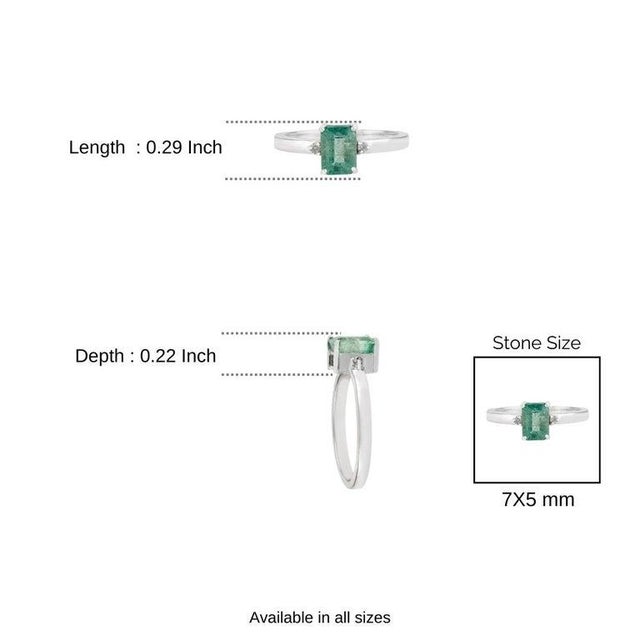 Natural Emerald and Diamond Engagement Ring in 925 Silver - Size 6 For Sale - Image 10 of 12