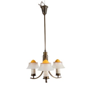 Art Deco Chandelier with Orange Glass Shades from Fog & Mørup, Denmark, 1930s For Sale