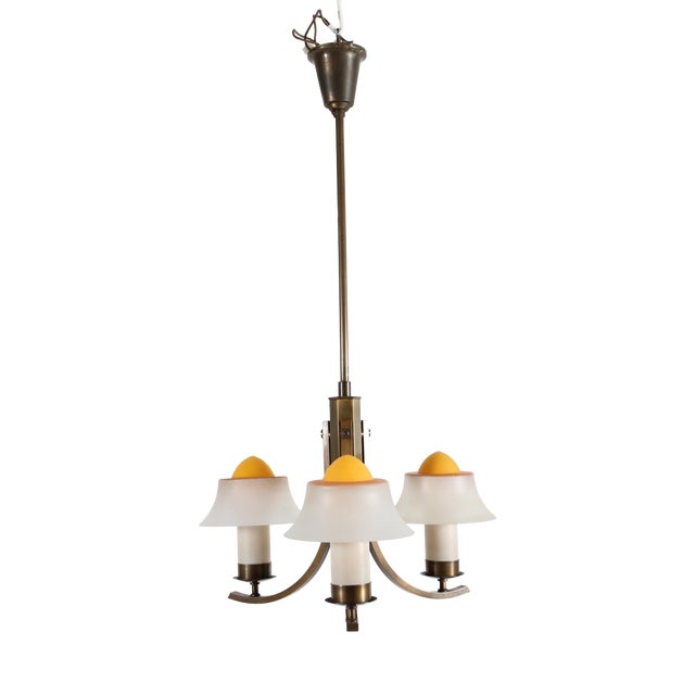Art Deco Chandelier with Orange Glass Shades from Fog & Mørup, Denmark, 1930s For Sale