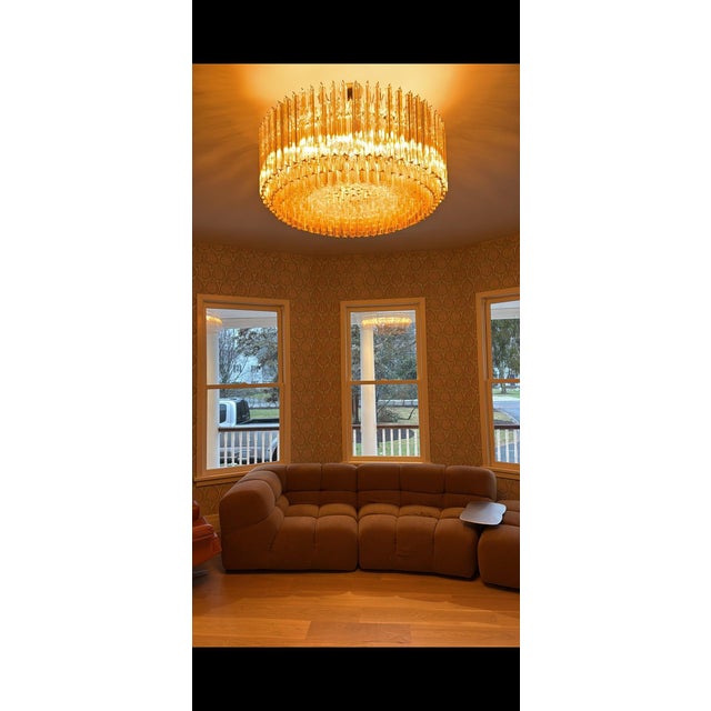 Italian Pendant Light with 393 Trihedral Pendants in Amber Glass from Justfurnituress SRL For Sale - Image 12 of 13
