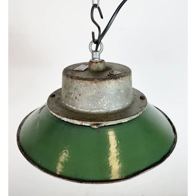 Green Green Enamel and Cast Iron Industrial Pendant Light, 1960s For Sale - Image 8 of 17