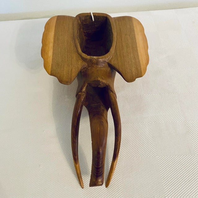 African Tribal Folk Art Carved Wood Elephant Wall Sculpture For Sale - Image 4 of 6