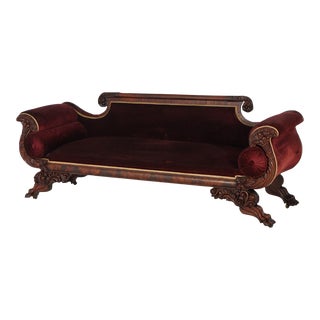Antique American Empire Neoclassical Greco Flame Mahogany Sofa 1840 For Sale