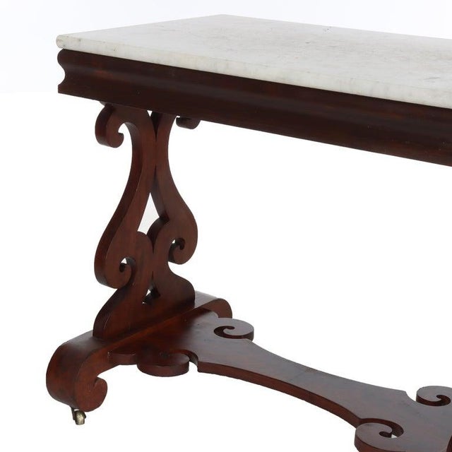 Antique Quervelle School Classical Flame Mahogany Marble Top Trestle Table C1840 For Sale - Image 9 of 17