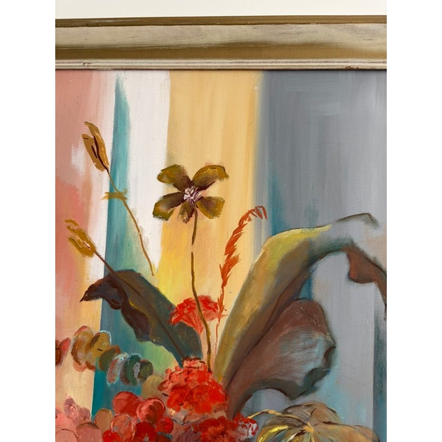 Vintage mid-century floral still life painting signed “Pete Hadley” lower right. Features a loose, painterly bouquet in a...