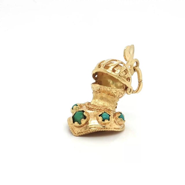 Contemporary Mid 20th Century 18k Yellow Gold Turquoise Medieval Knights Helmet Charm Pendant For Sale - Image 3 of 9