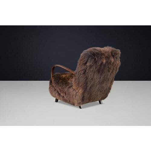 Dutch Sheepskin and Bentwood Lounge Chair from Jindřich Halabala, 1940s For Sale - Image 12 of 13