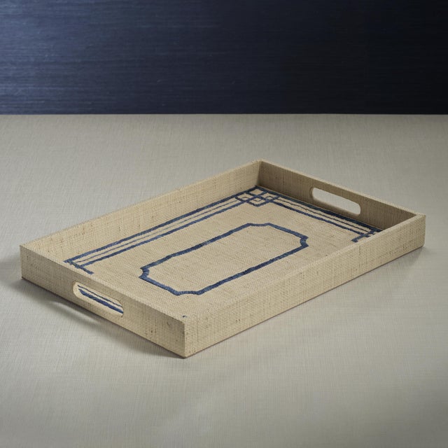 2020s Pattern Natural Fiber Raffia Serving Tray For Sale - Image 5 of 8
