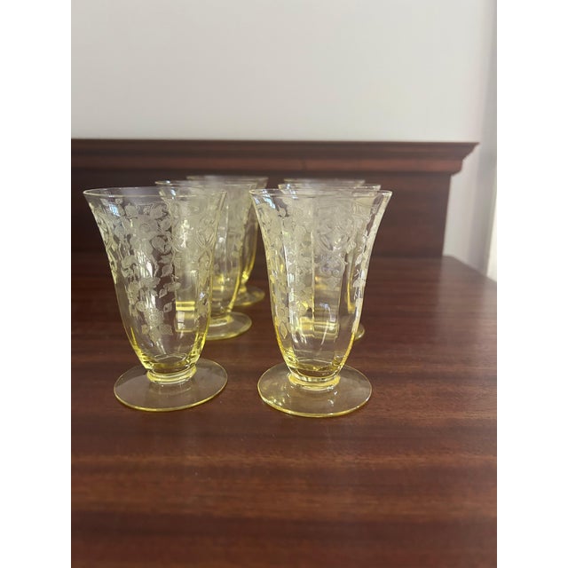 Art Deco 1930s Cambridge Glass Yellow Miniture Footed Tumblers - Set of 6 For Sale - Image 3 of 6
