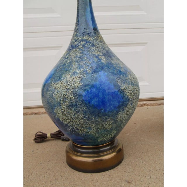 Mid 20th Century Helmut Bruchman Style Mid Century Modern Blue Glaze Ceramic Lamps - a Pair For Sale - Image 10 of 12