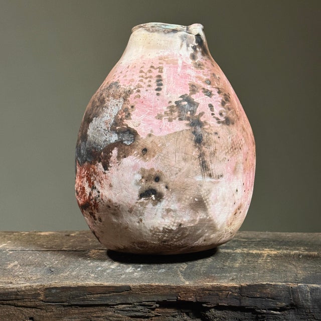 Postmodern Vintage Abstract Expressionist Raku Fired Hand Built Ceramic Vessel For Sale - Image 3 of 9